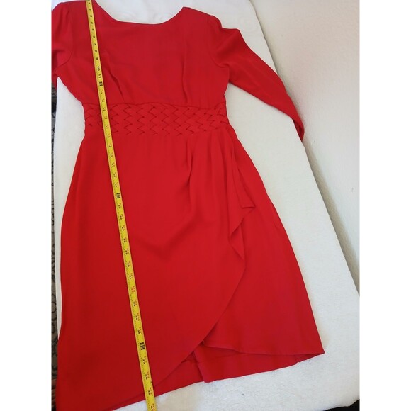 P.J. KLEIN Women's Dress Red Long Sleeve Round Neck 9/10 Office Career - Picture 10 of 16